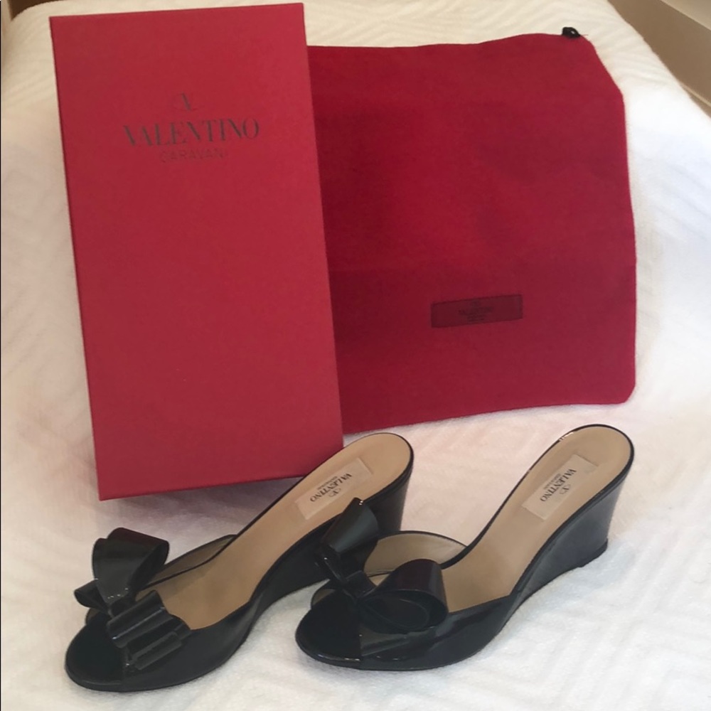 Black Valentino Big Bow Wedges